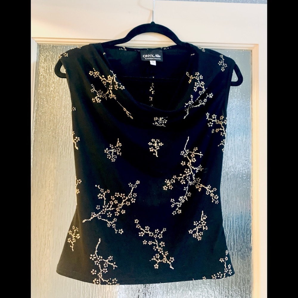 Onyx Nite Black Blouse with Gold Branches (Small)